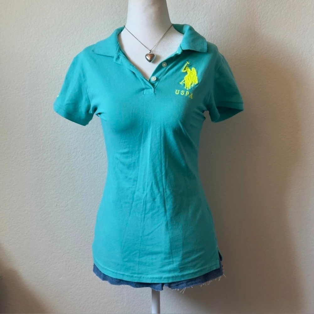 y2k blue embroidered polo with logo on neck